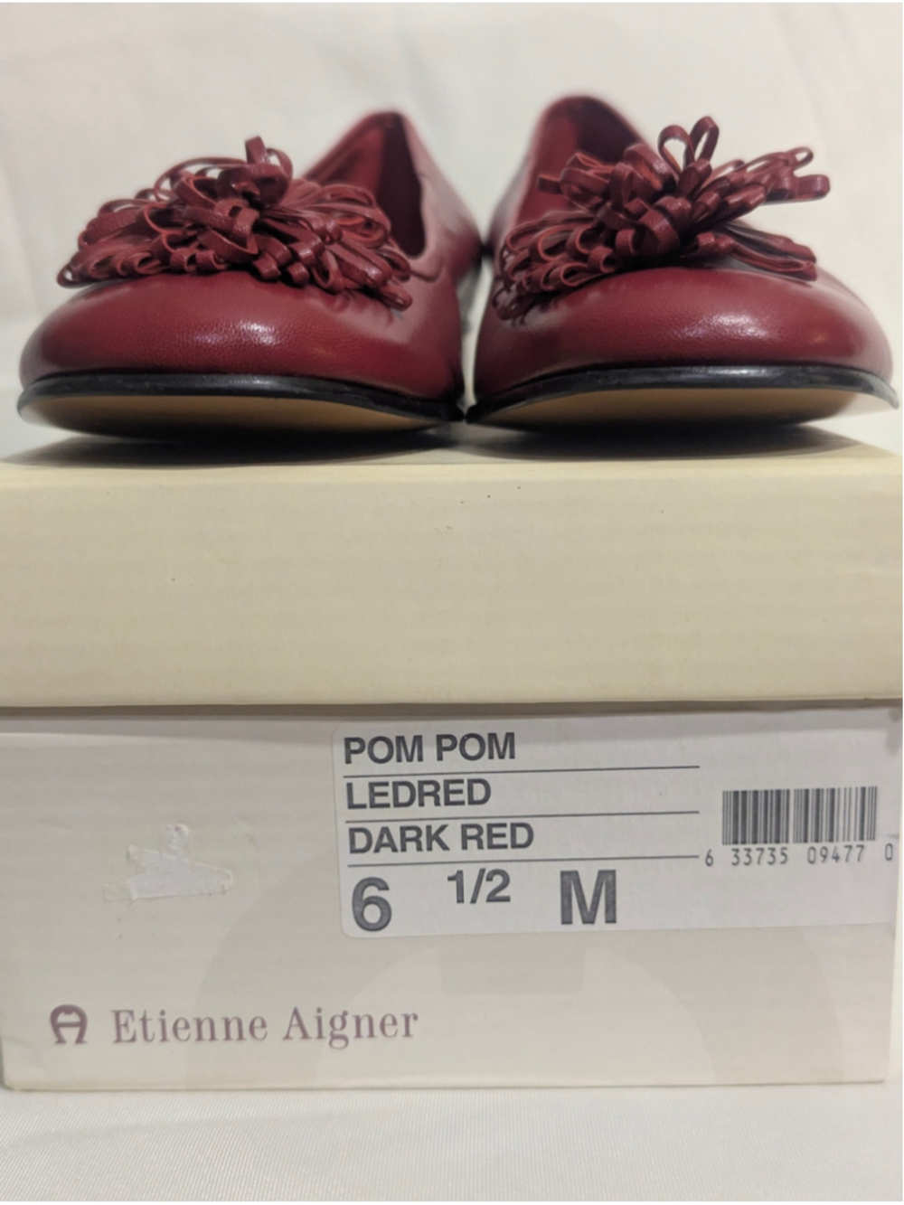 Etienne Aigner Vintage Pom Pom Dark Red Red Leather Flats Size 6.5 - Picture 10 of 12